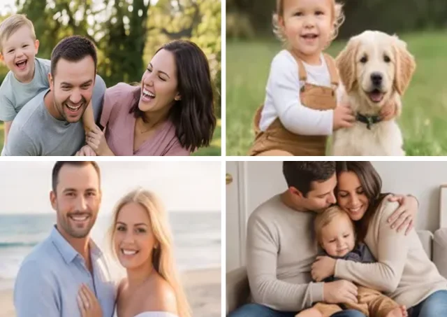 A calendar photo page with four family photos in a grid